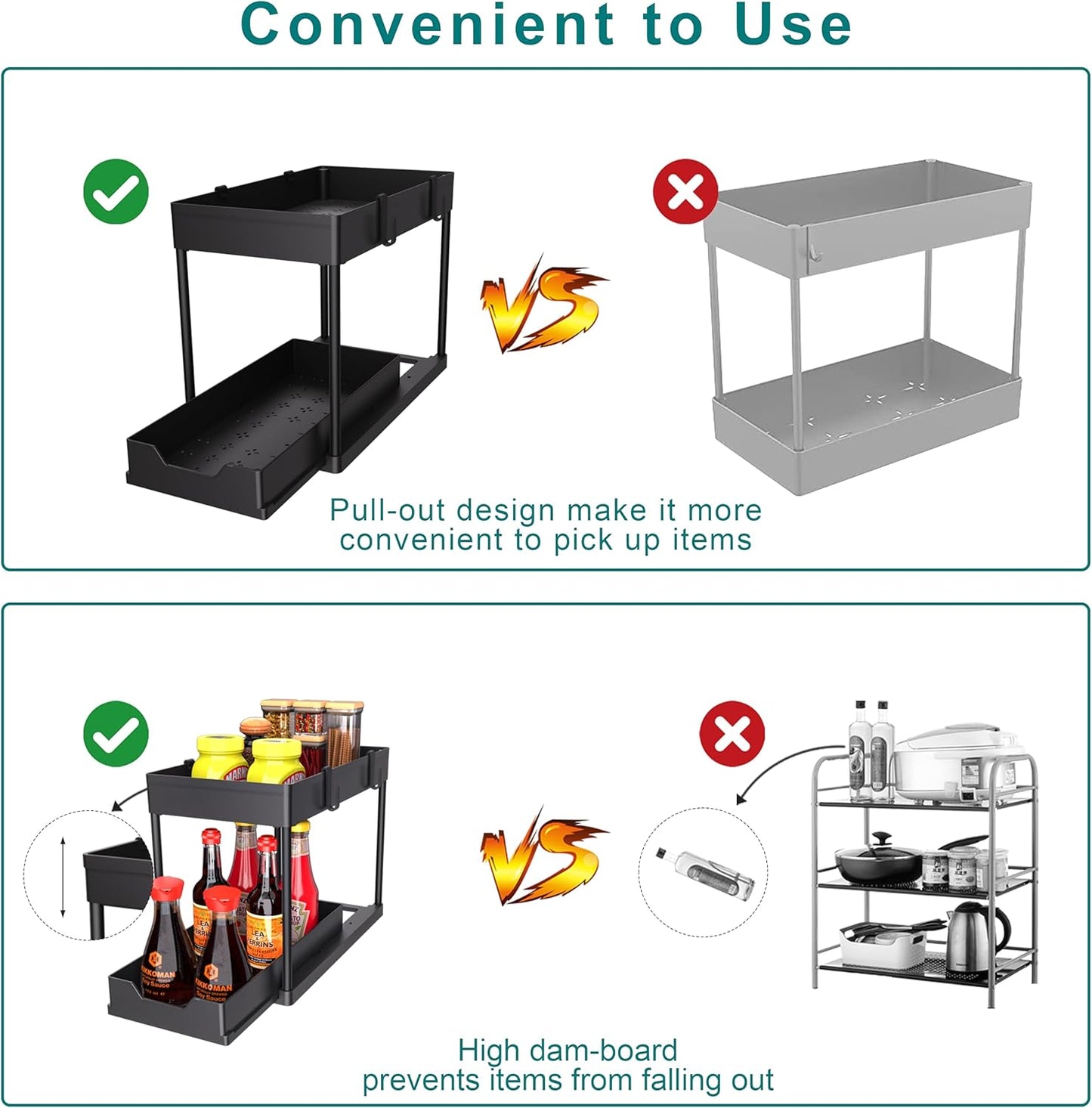 DEKAVA Under Sink Organizer 2 Pack, Bathroom Organizers, 2 Tier Sliding Cabinet Basket Organizer Drawer, Multi-Purpose Bath Collection Baskets for Bathroom (Black)