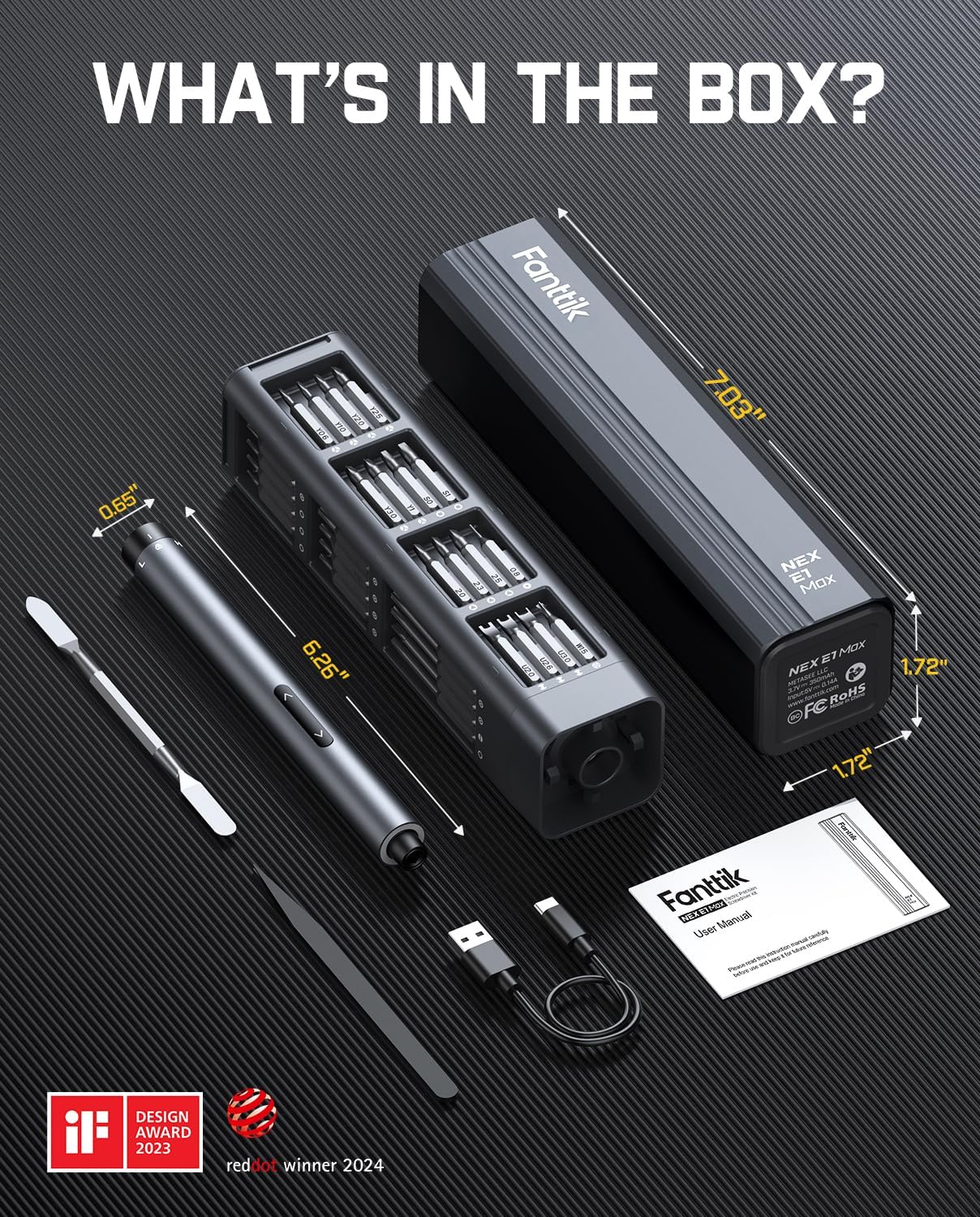 Fanttik NEX E1 Max 3.7V Mini Precision Electric Screwdriver, 50-in-1 Magnetic Bits, 2 Torque Settings, Pop-Up Magnetic Case, 5/32''Hex, Repair Tool Set for Phone Camera Laptop Watch