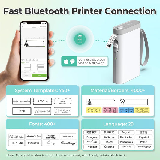 Nelko Label Maker Machine with Tape, P21 Portable Bluetooth Label Printer, Wireless Built-in Cutter Sticker Maker Mini Label Makers with Multiple Templates for School Organizing Office Home, White