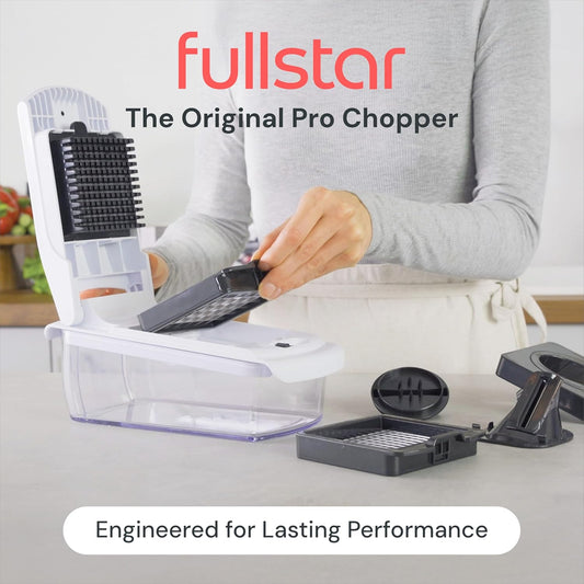 Fullstar Vegetable Chopper & Cutter - Slicer Dicer Spiralizer with Container for Food Veggie Onion Cucumber Tomato Salad Potato French Fry - Kitchen Essentials & Gadgets (PRO 4-in-1, White)