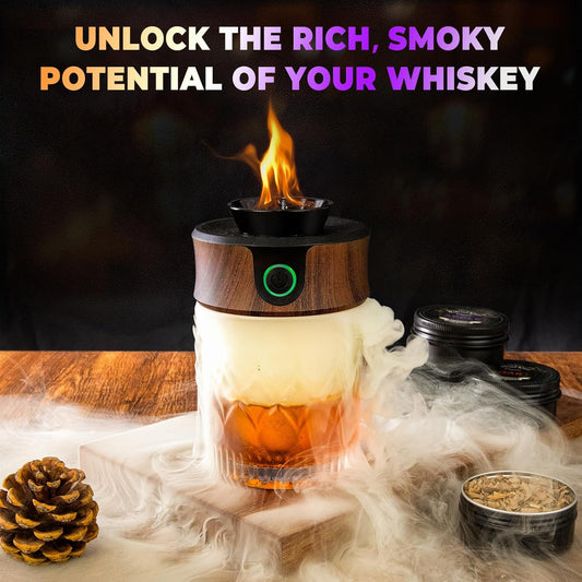 Electric Whiskey Smoker Kit with Torch, Father Day Gift for Whiskey Lover, 6 Wood Chips – Infuse Rich Smoky Flavors in Bourbon Old Fashioned & Cocktails, Birthday Gifts for Him, Dad (Without Butane)