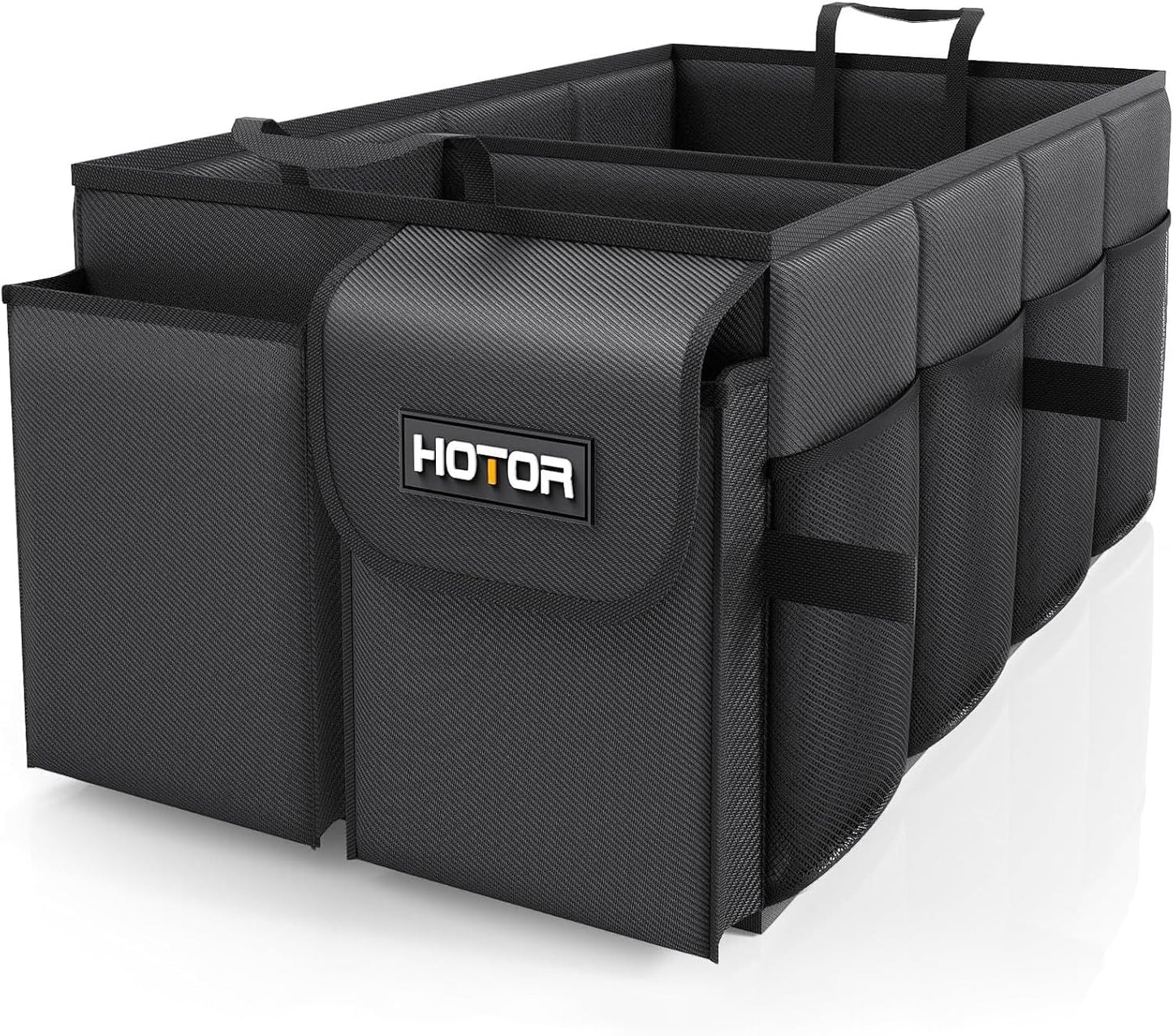 HOTOR Trunk Organizer - Car Organizer, Foldable Trunk organizer for SUVs & Sedans, Car Accessories, Tools, Sundries, 2 Compartments, Black