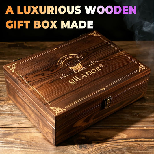 Electric Whiskey Smoker Kit with Wooden Box, Whiskey Gift for Dad Men, with Torch, 4 Wood Chips, Ice Molds, 2 Glasses, Stones, Old Fashioned Bourbon Cocktails Smoker Infuser Kit(Without Butane)