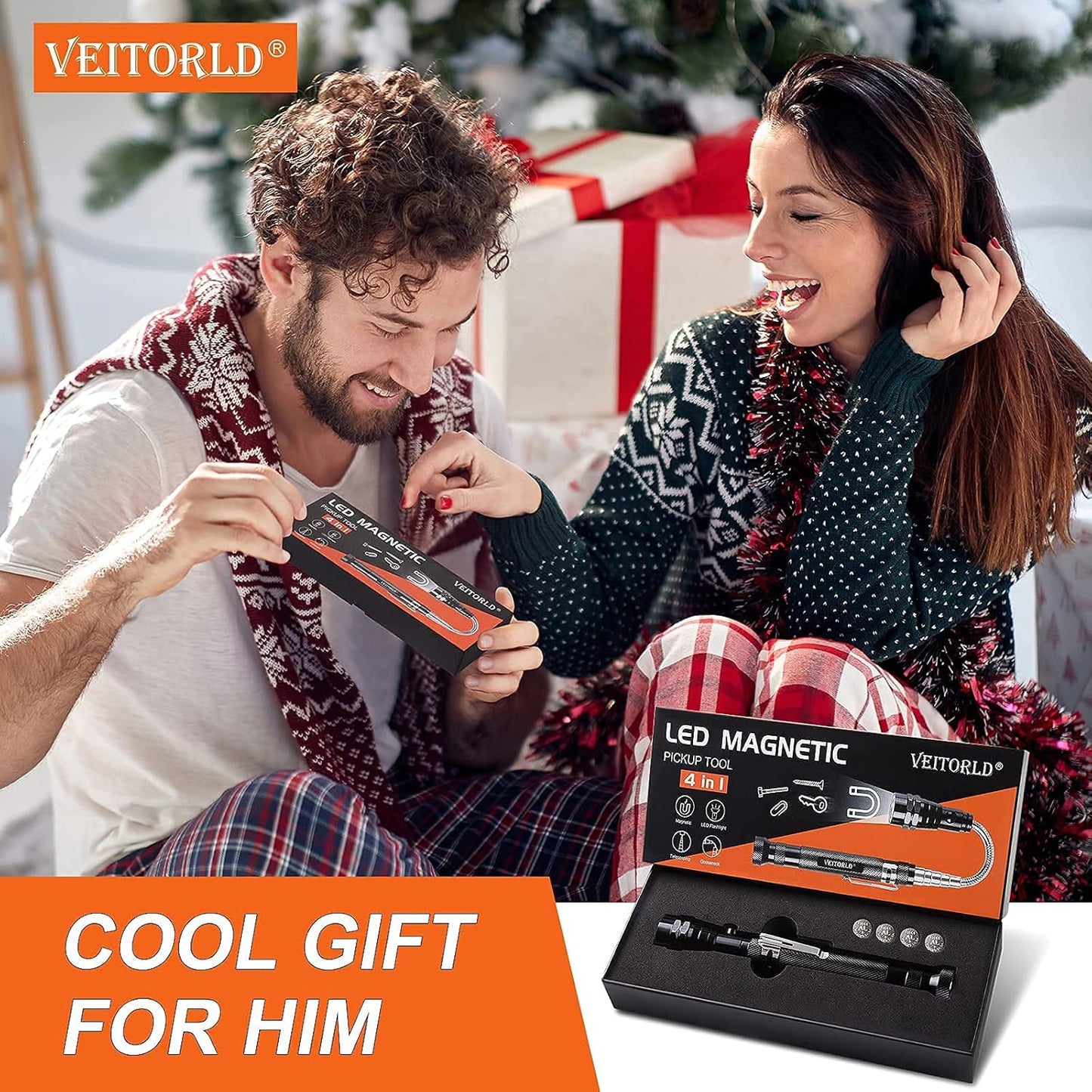 VEITORLD Gifts for Men Dad from Daughter Son Wife, Fathers Day, Extendable Magnetic Flashlight, Telescoping Magnet Pickup Tool, Cool Birthday Gifts for Father Grandpa Husband Boyfriend Women