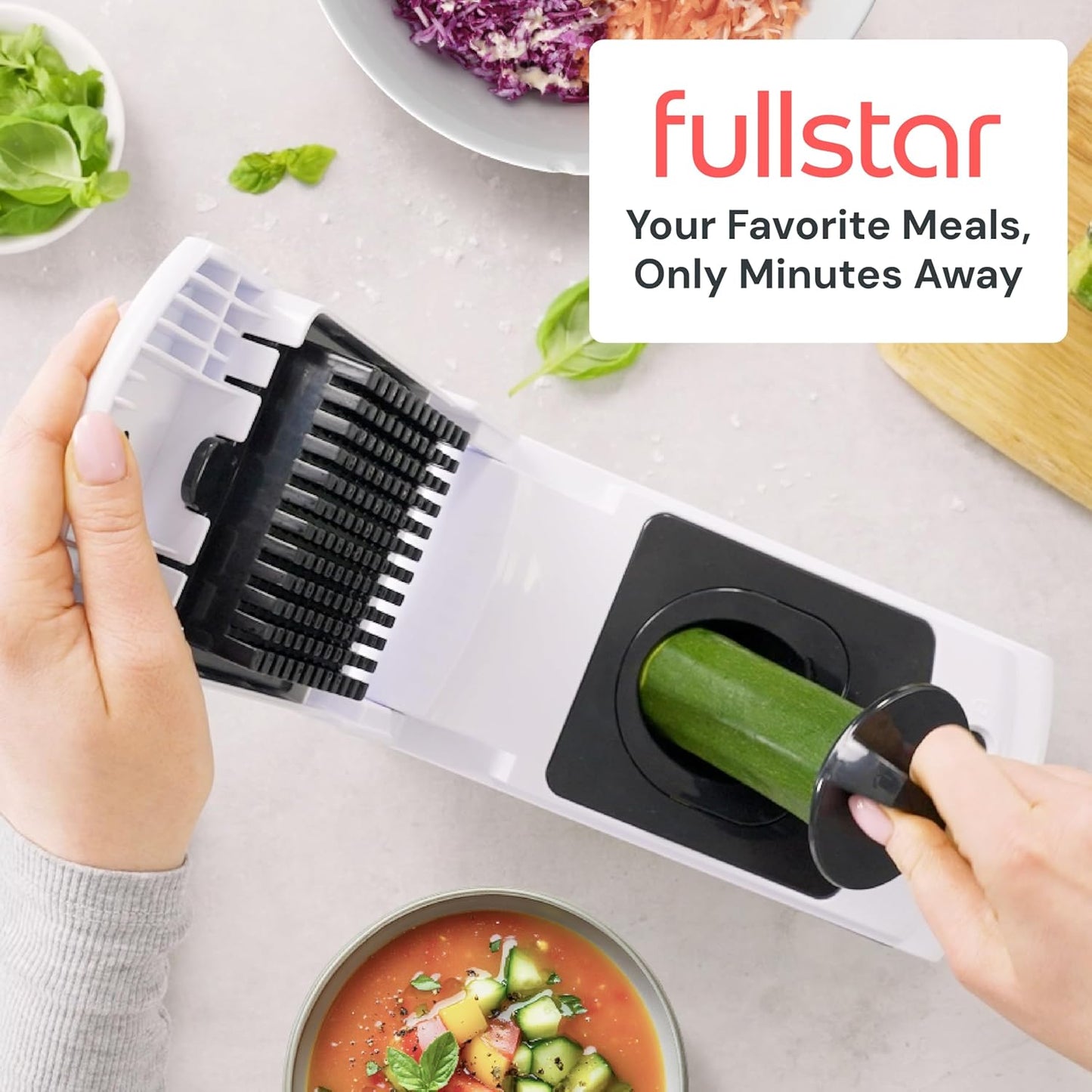 Fullstar Vegetable Chopper & Cutter - Slicer Dicer Spiralizer with Container for Food Veggie Onion Cucumber Tomato Salad Potato French Fry - Kitchen Essentials & Gadgets (PRO 4-in-1, White)