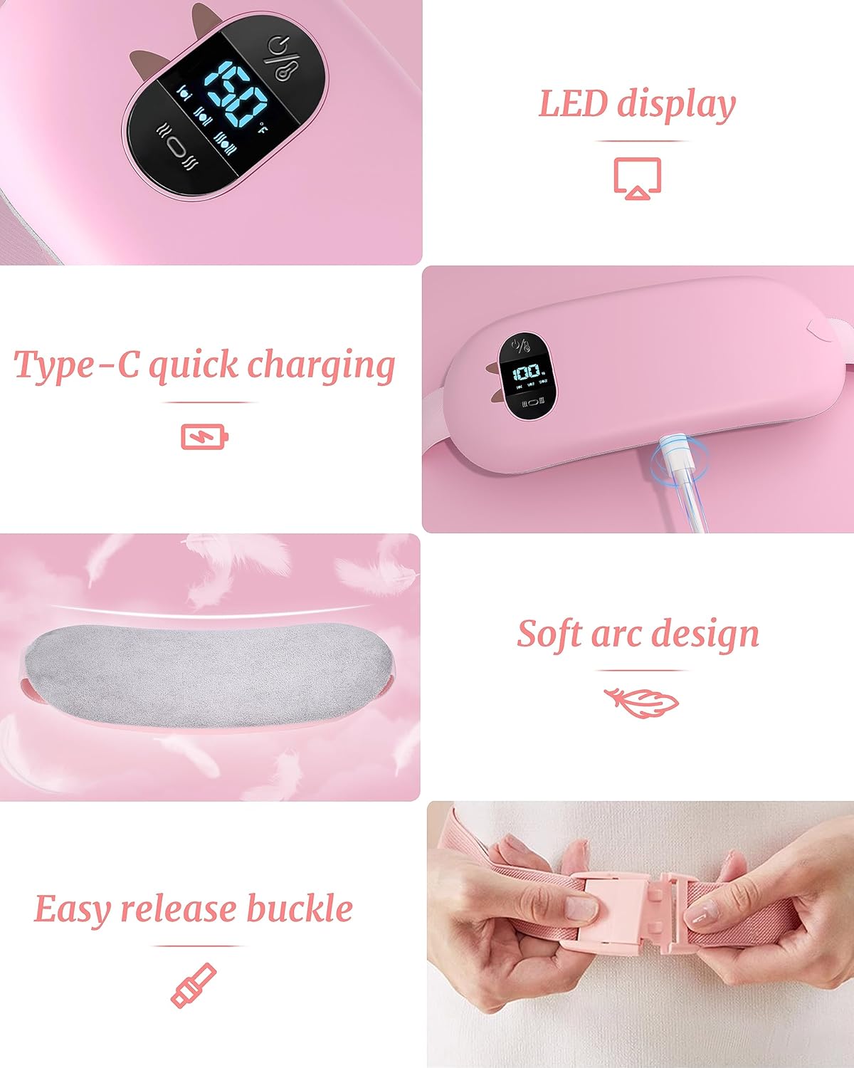 Portable Electric Heating Pad for Cramps, Upgraded Cordless Period Fast Heating Pad for Back Menstrual Belt 6 Heat 6 Vibration Modes Gifts for Women Girl Her Girlfriend Christmas Stocking Stuffer Pink