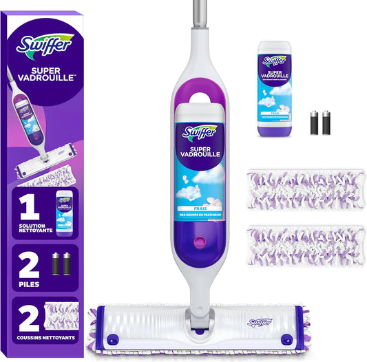 Swiffer PowerMop Multi-Surface Mop Kit for Floor Cleaning, Fresh Scent, Mopping Kit Includes PowerMop, 2 Mopping Pad Refills, 1 Floor Cleaning Solution with Fresh Scent and 2 Batteries