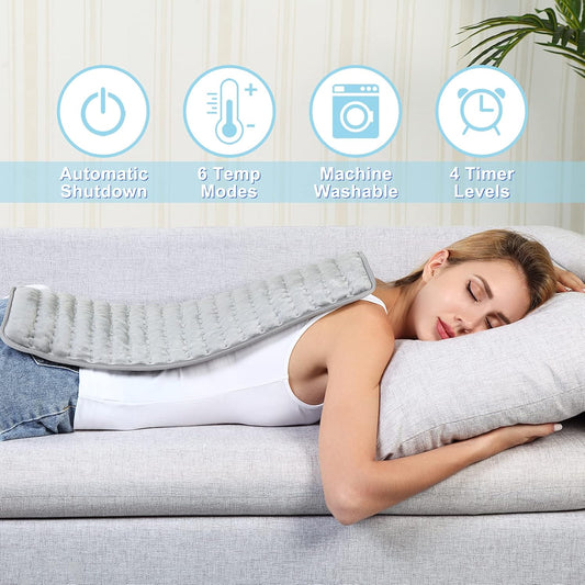 24"x12" Heating Pad, Electric Heating Pad for Dry & Moist Heat, Electric Heat Pad with Multiple Temp & Timer Settings, Auto Off, Silver Gray