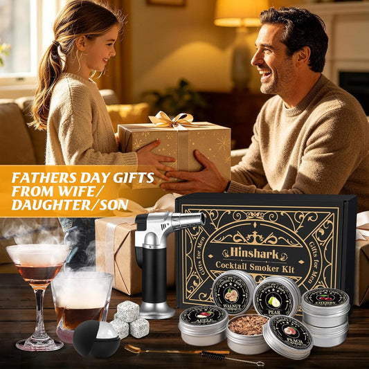 Fathers Day Gift Ideas for Husband, Gifts for Men Whisky Smoker Kit for Bourbon, Anniversary Birthday Gift for Dad Him Husband Grandpa, 6 Flavors Wood Chips for Old Fashioned Smoker Kit (No Butane)