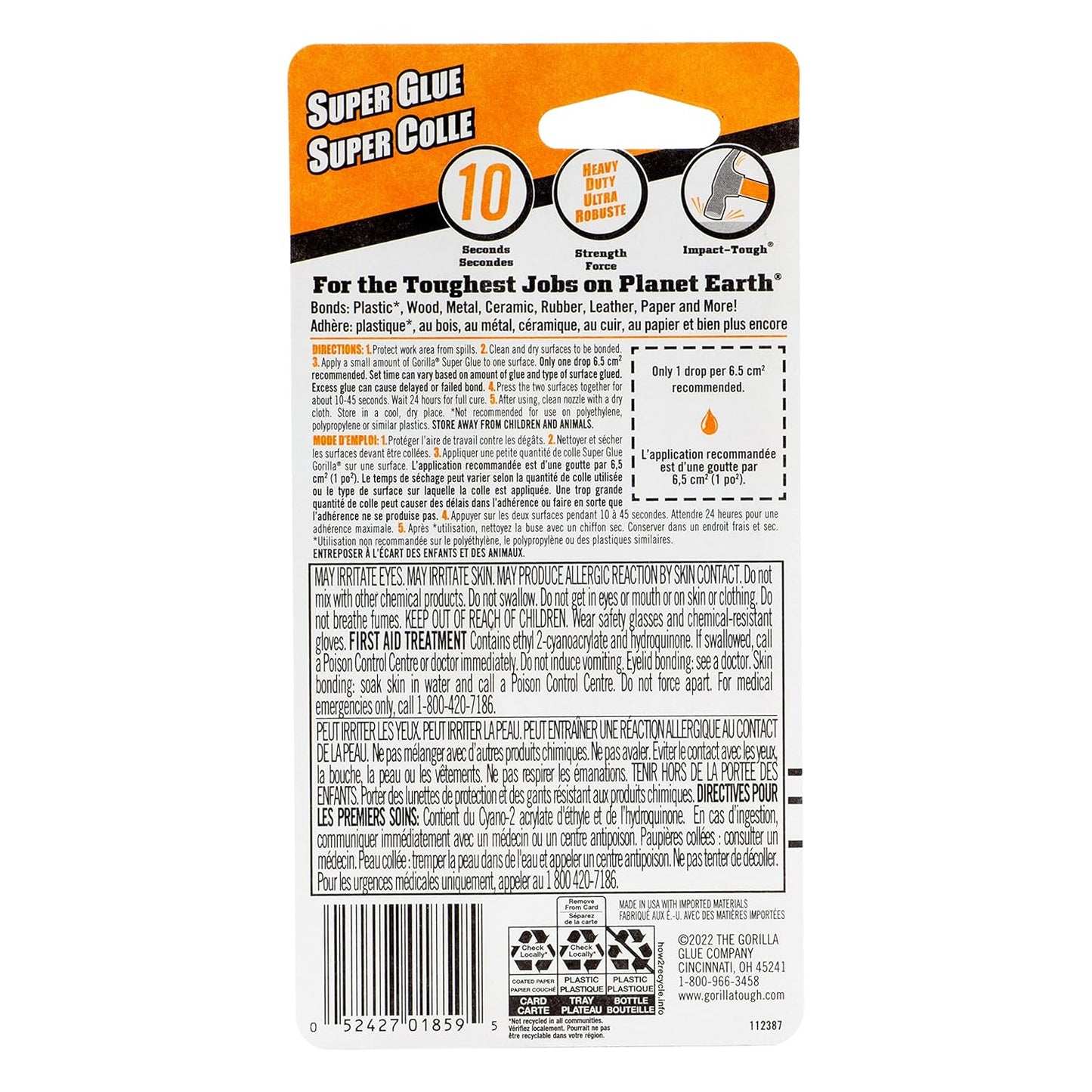 Gorilla Super Glue Liquid, Fast-Setting, Versatile Cyanoacrylate Glue, Anti-Clog Cap, Flow Control Formula, Clear, 0.53oz/15g, (Pack of 1) 112381