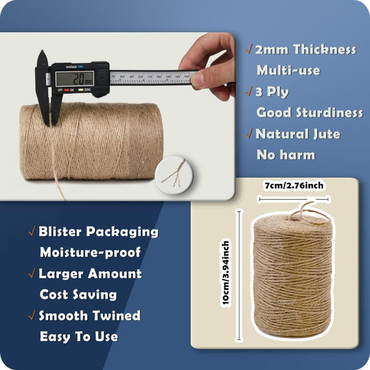 PerkHomy Natural Jute Twine 600 Feet Long