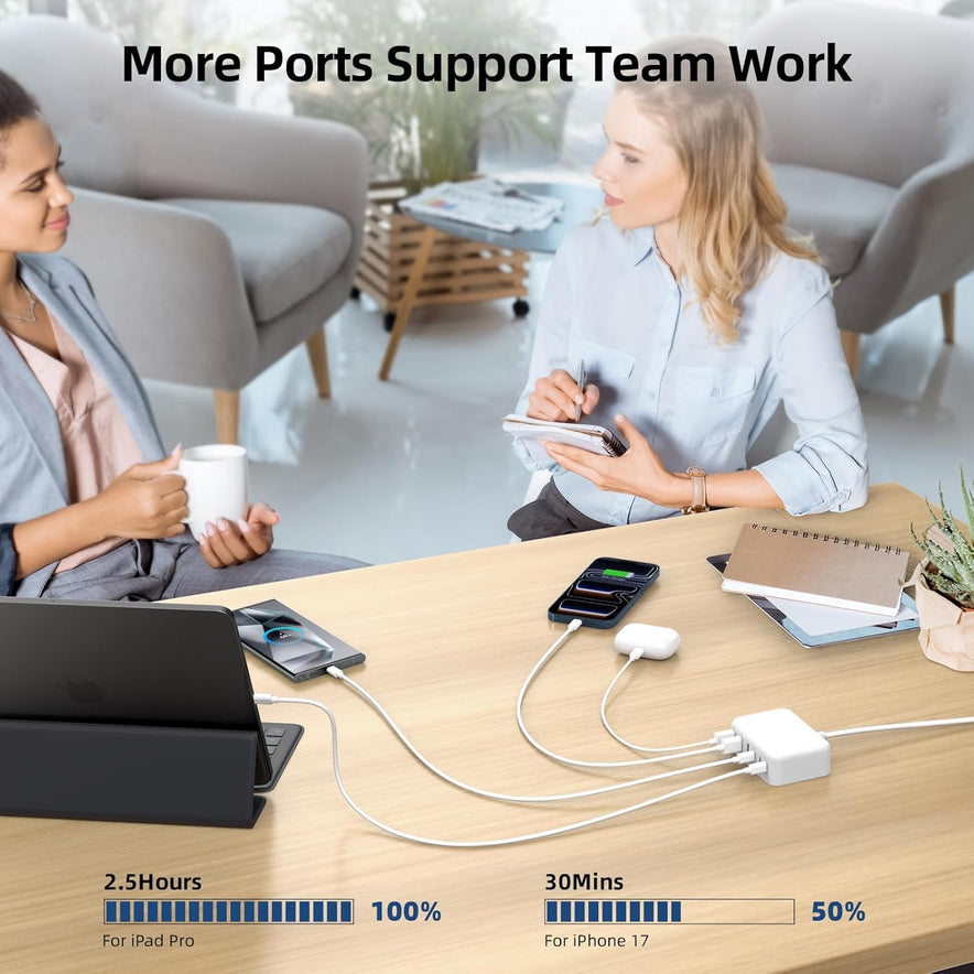 100W 6 Port PD USB C Charging Station and QC USB A Wall Charger Block Cube