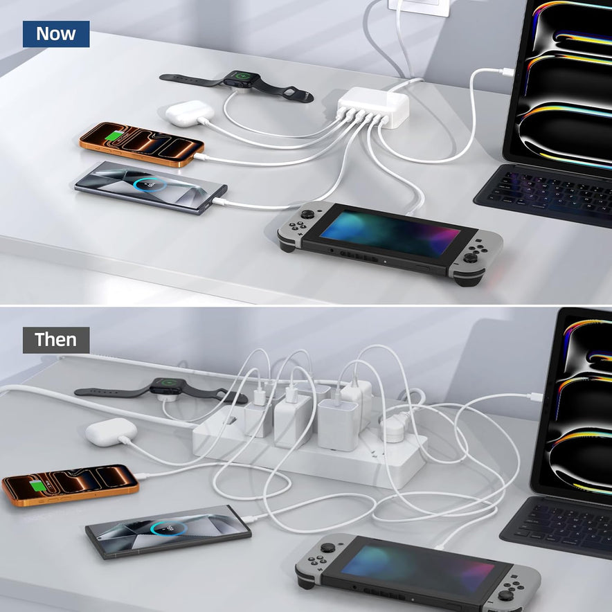 100W 6 Port PD USB C Charging Station and QC USB A Wall Charger Block Cube