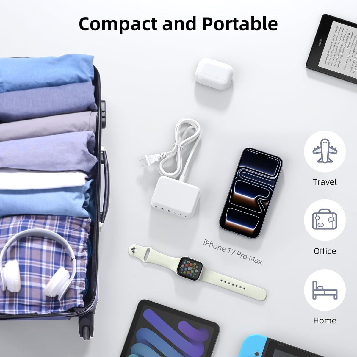 100W 6 Port PD USB C Charging Station and QC USB A Wall Charger Block Cube