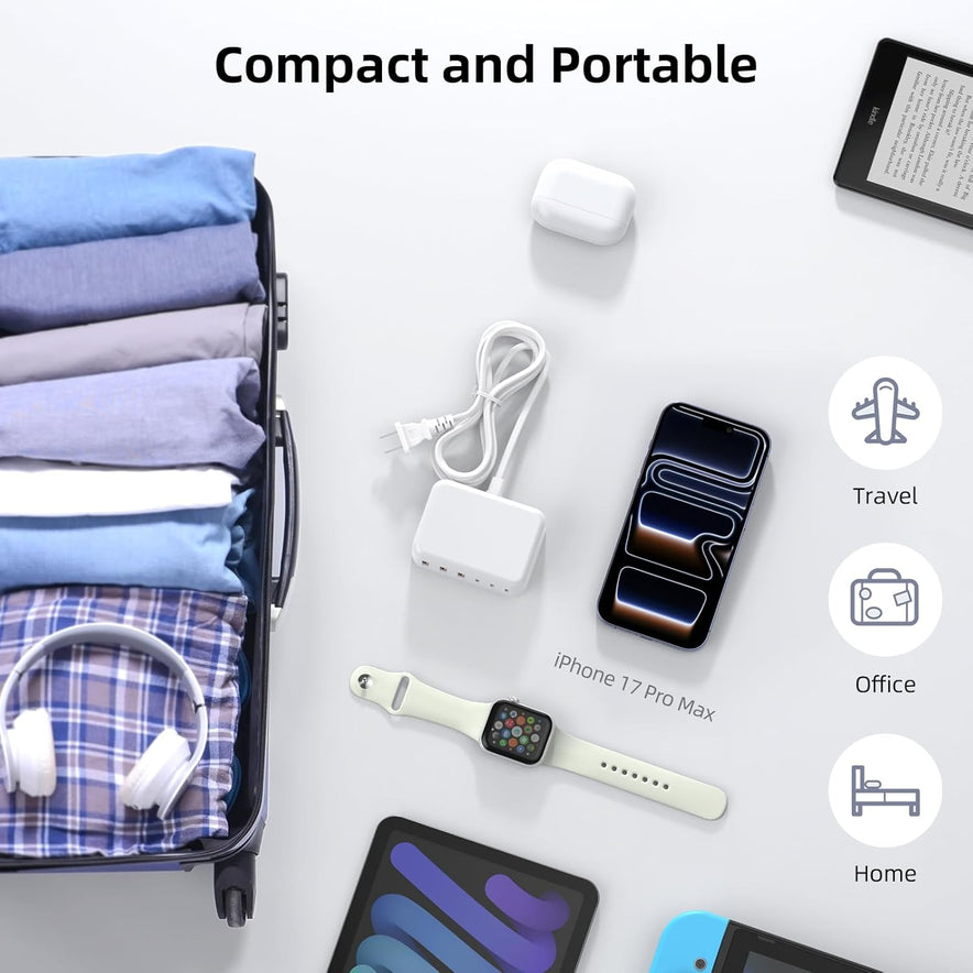100W 6 Port PD USB C Charging Station and QC USB A Wall Charger Block Cube