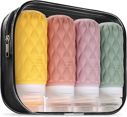 100 ml Silicone Travel Bottles for Toiletries with Labels/Clear Bag
