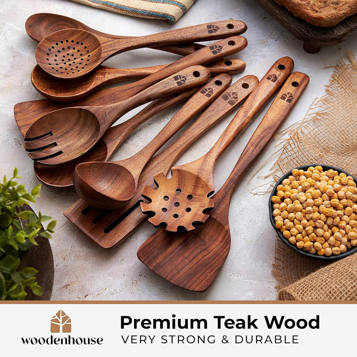 10 Pcs Cooking Utensils Set for Nonstick Pans & Cookware – Study Teak Wood