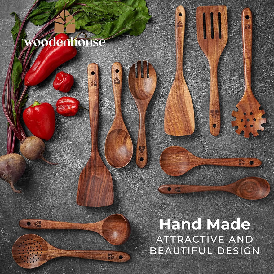 10 Pcs Cooking Utensils Set for Nonstick Pans & Cookware – Study Teak Wood