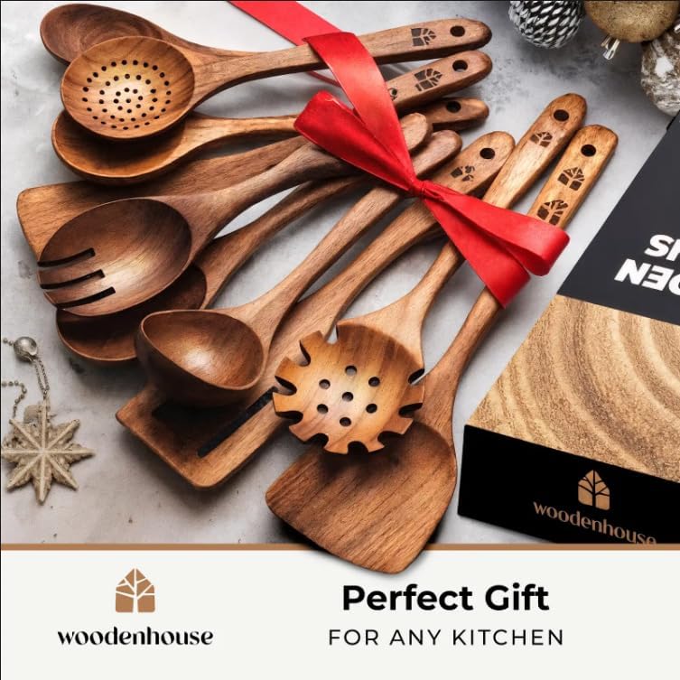 10 Pcs Cooking Utensils Set for Nonstick Pans & Cookware – Study Teak Wood