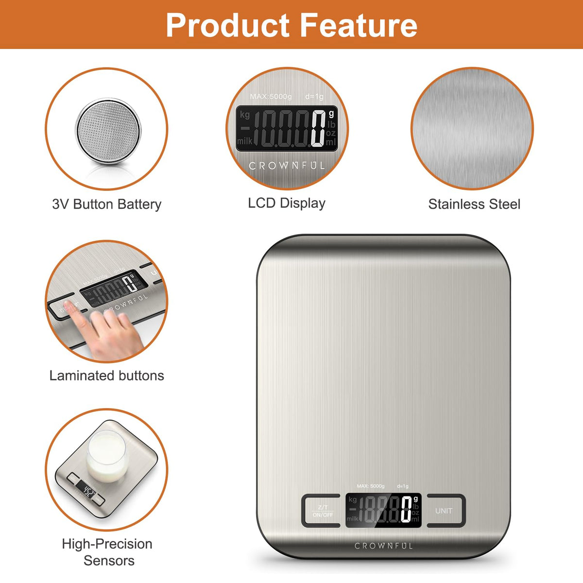11lb Digital Kitchen Scales Weight Ounces and Grams for Cooking and Baking
