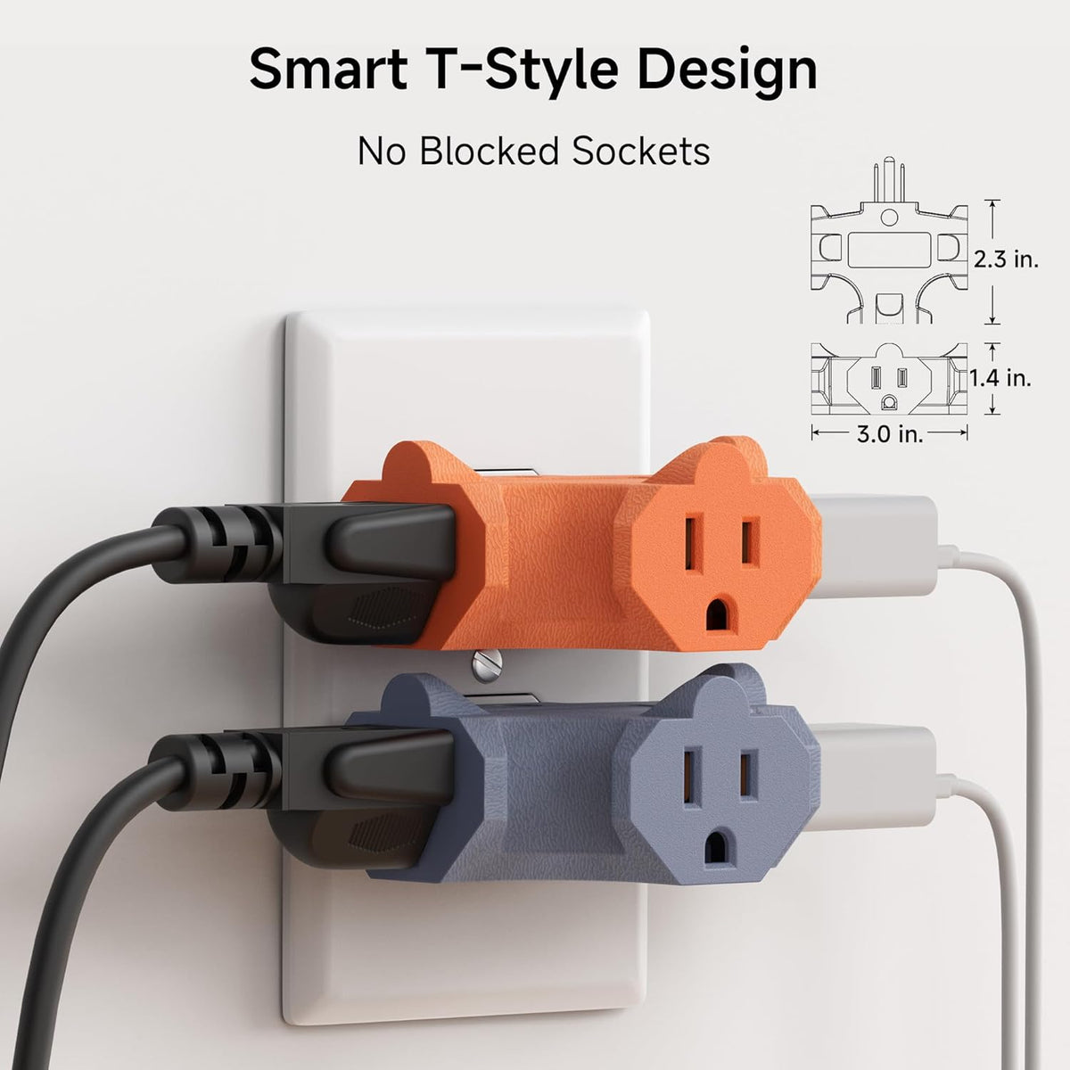 3-Pack 3 Way Plug Adapter 15A 1875W in Combo Colors (3 Prong 3 Outlet Adapter