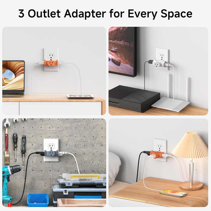 3-Pack 3 Way Plug Adapter 15A 1875W in Combo Colors (3 Prong 3 Outlet Adapter