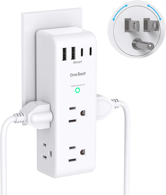 3-Sided Swivel Power Bar with Spaced Splitter for Home, Office, Travel
