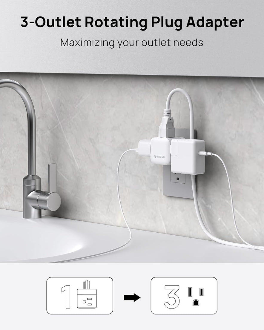 3 Way Outlet Splitter, 3-Sided Small Power Expander for Home Office