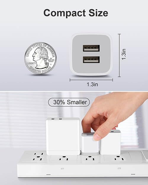 USB Wall Charger, 3-Pack 2.1A Dual Port USB Cube Charger Block Power Adapter Charging Plug Box Brick for iPhone 14 13 12 11 Pro Max SE XS XR X 8 7 6 6S Plus, Samsung, Moto, LG, Android Phones