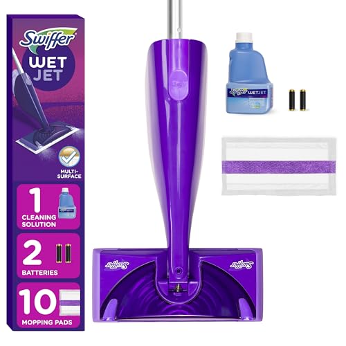Swiffer WetJet Spray Mop Kit : Includes 1 Floor Mop, 1 Bottle of Floor Cleaner Solution, 10 WetJet Refill Pads, 2 Batteries