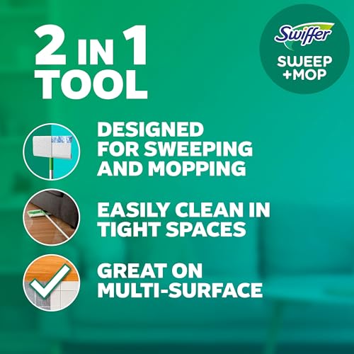 Swiffer Sweep + Mop, Broom & Mop Alternative, Dry & Wet Floor Cleaner for Dirt, Dust, Hair, All Purpose Cleaning Tool for Home, Bathroom, Kitchen, Set Includes 1 Sweeper, 14 Dry Pads, 5 Wet Pads Fresh