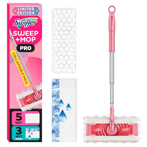 Swiffer Sweep and Mop Pro, 2-in-1 Floor Mopping , Multi-Surface Kit for Floor Cleaning, 5 Heavy Duty Dry Sweeping Cloths, 3 Heavy Duty Wet Mopping Cloths, Includes 1 Sweeper Device