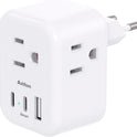 European Travel Plug Adapter, International Power Plug Adapter with 3 Outlets 3 USB Charging Ports(1 USB C), Travel Essentials to Italy,Greece,Israel,France, Spain (Type C)