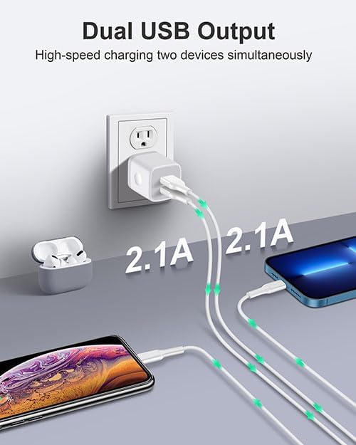 USB Wall Charger, 3-Pack 2.1A Dual Port USB Cube Charger Block Power Adapter Charging Plug Box Brick for iPhone 14 13 12 11 Pro Max SE XS XR X 8 7 6 6S Plus, Samsung, Moto, LG, Android Phones