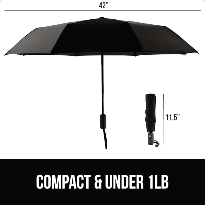 GORILLA GRIP Windproof Compact Stick Umbrella for Rain, One-Click Automatic Open and Close, Strong Reinforced Fiberglass Ribs, Easily Collapsible, Lightweight Portable Umbrellas for Travel