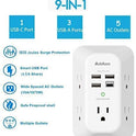 USB Wall Charger, Power Strip with 5 Outlet Extender 4 USB Charging Ports (1 USB C, 4.5A Total) 3-Sided 1800J Surge Protector Power Bar Multi Plug Outlets Wall Adapter Spaced for Home Travel Office