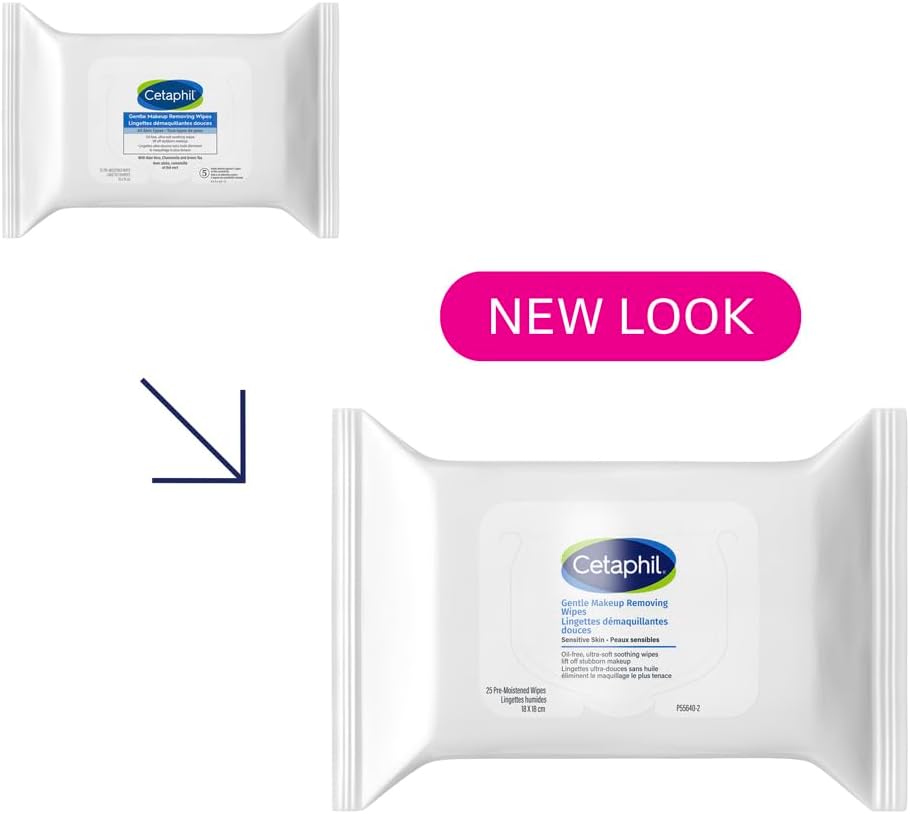Cetaphil Gentle Makeup Removing Wipes with Aloe Vera, Chamomile and Green Tea - Fragrance-Free, Non-Irritating, Paraben-Free - For all skin types, 25-Count
