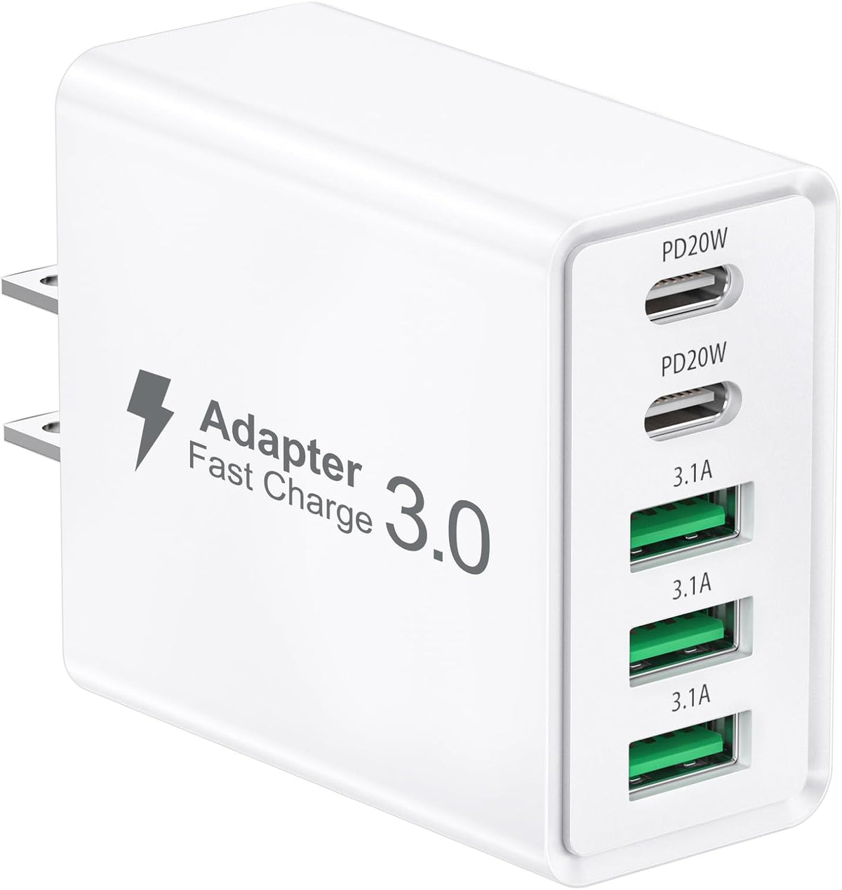 5-Port PD Fast USB C Charging Block,2USB C+3USB A Multiport Plug