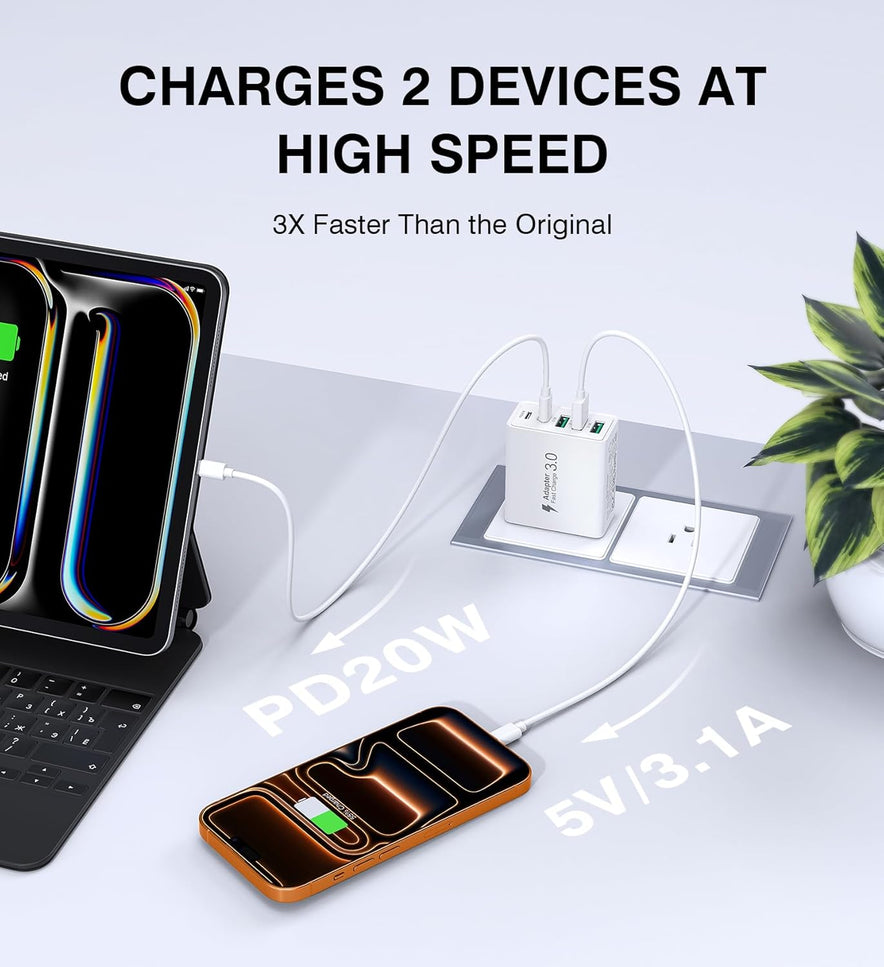 5-Port PD Fast USB C Charging Block,2USB C+3USB A Multiport Plug