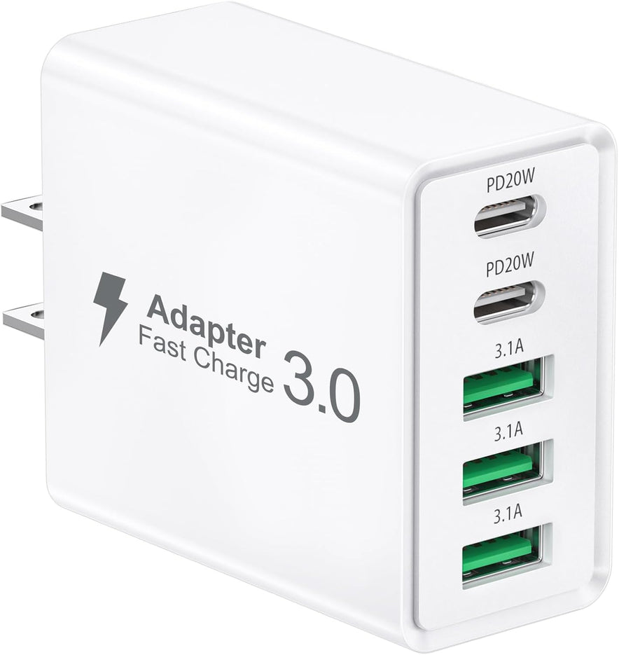 5-Port PD Fast USB C Charging Block,2USB C+3USB A Multiport Plug