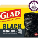 Glad Black Garbage Bags - Giant 184 Litres - 40 Trash Bags Made in Canada of Global Components