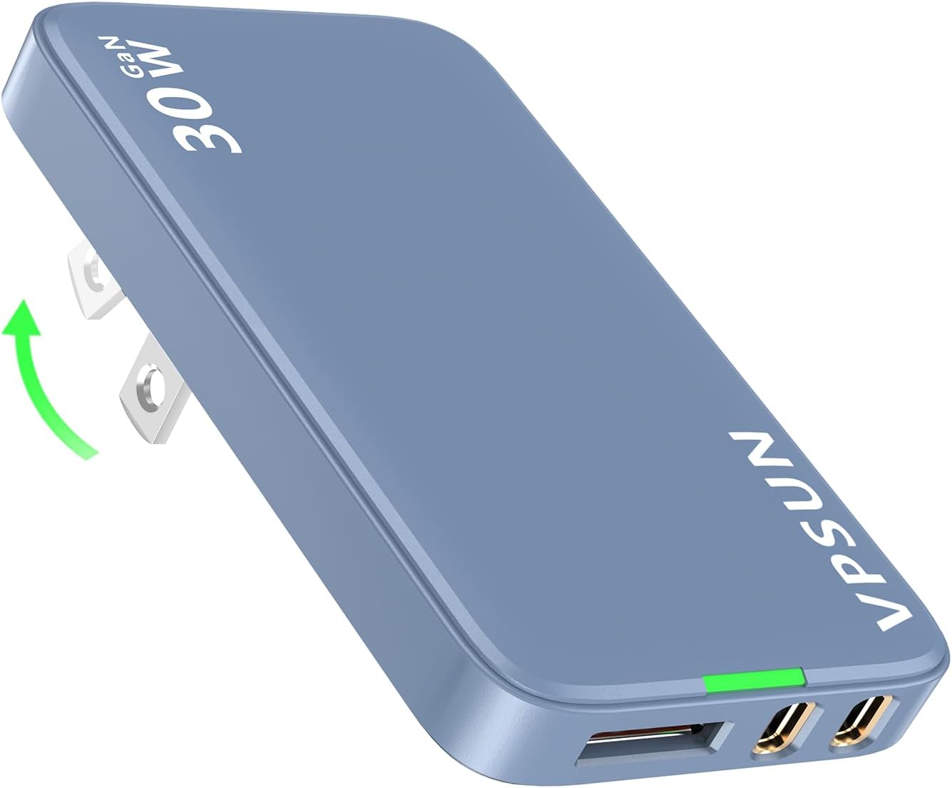USB C Wall Charger Block 30W,3 Port Ultra Thin Flat USB-C Charging Plug,Foldable USB Power Adapter for iPad,iPhone 15/16,Samsung (Blue, 30W)