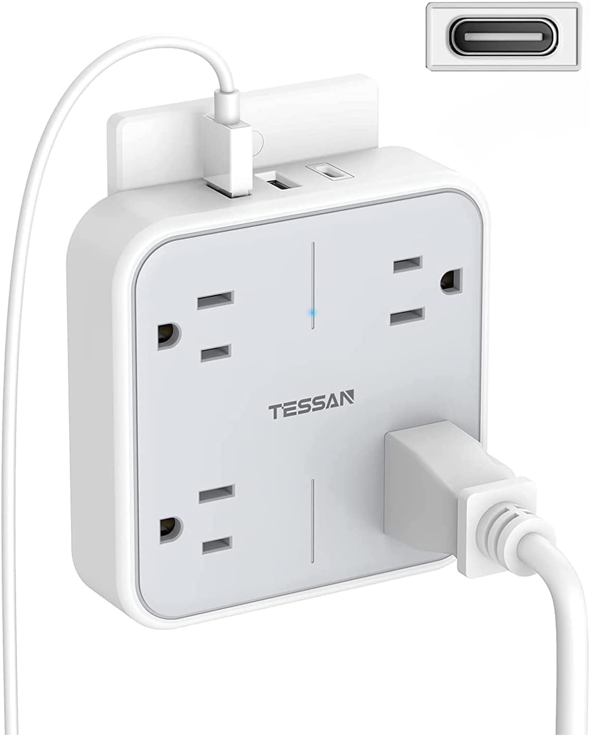 Wall Outlet Extender, TESSAN 4 Multi Plug Outlet Splitter with 1 USB C and 2 USB A Charging Ports, Multiple Plug Extension Block with Surge Protector for Home, Kitchen, Office, Dorm, Gray