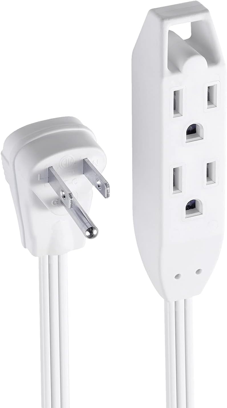 Globe Electric 24302 10ft Medium Duty 3-Outlet Indoor Extension Cord, Grounded, Right Angle Plug, White