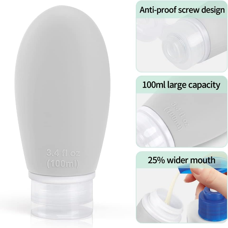 100ml Travel Bottles for Toiletries, Opret 3 Pack 3.4oz Leak Proof Silicone Bottles Refillable Travel Containers TSA Approved BPA Free for Shampoos Conditioner Cosmetic Lotion