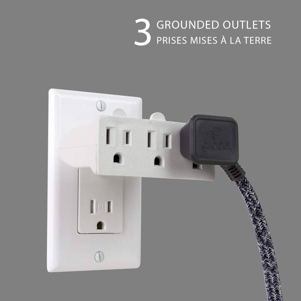 Globe Electric 46505 3-Outlet Lateral Swivel Grounded Wall Adapter Tap, White Finish