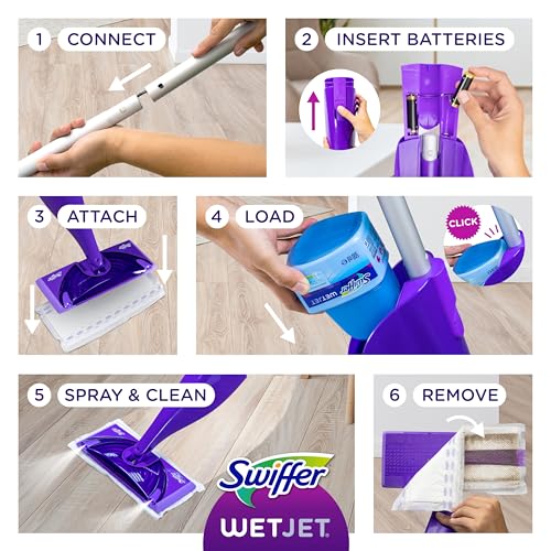 Swiffer WetJet Spray Mop Kit : Includes 1 Floor Mop, 1 Bottle of Floor Cleaner Solution, 10 WetJet Refill Pads, 2 Batteries