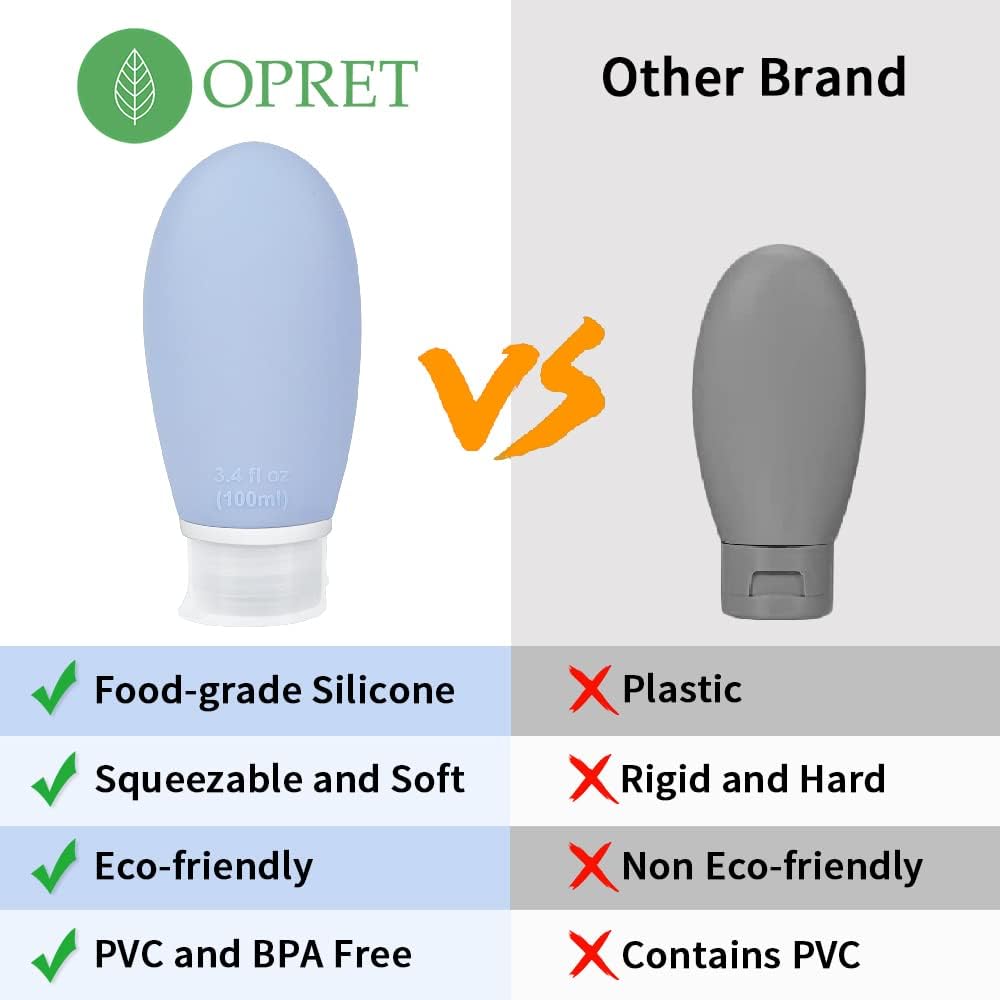 100ml Travel Bottles for Toiletries, Opret 3 Pack 3.4oz Leak Proof Silicone Bottles Refillable Travel Containers TSA Approved BPA Free for Shampoos Conditioner Cosmetic Lotion