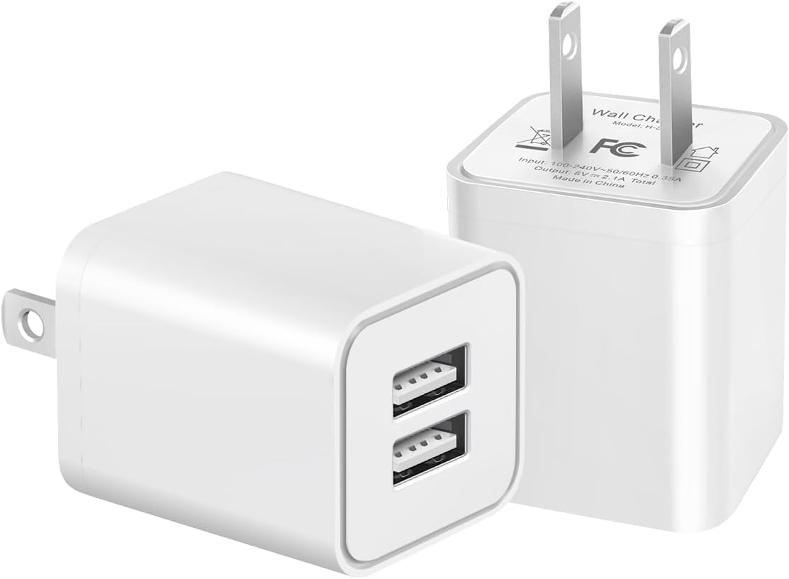 USB Charger Block, 2 Pack Dual Port USB Wall Plug 2.1A Power Adapter Charging Block for Phone 14 13 12 11 Pro Max SE XS XR X 8 7 6 Plus, Pad, Galaxy, Tablet, Android Phone