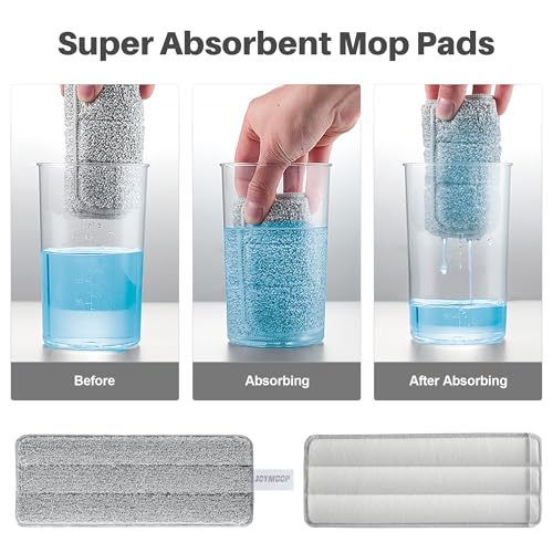 JOYMOOP Hands Free Flat Floor Mop and Bucket with Wringer Set, 3 Washable Microfiber Mops, Wet and Dry Use, Floor Cleaning System